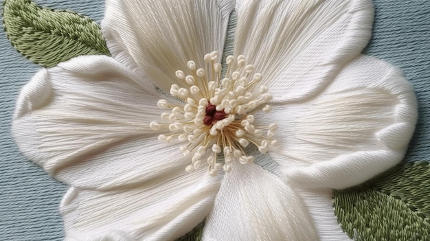 haftowane kwiaty na tkaninie